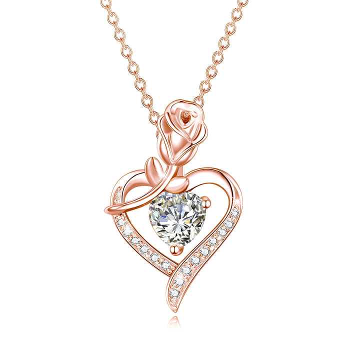 Luxury rose flower Moissanite heart necklace for women