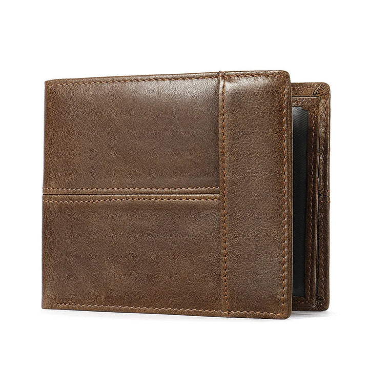 Brown leather wallet on a white background