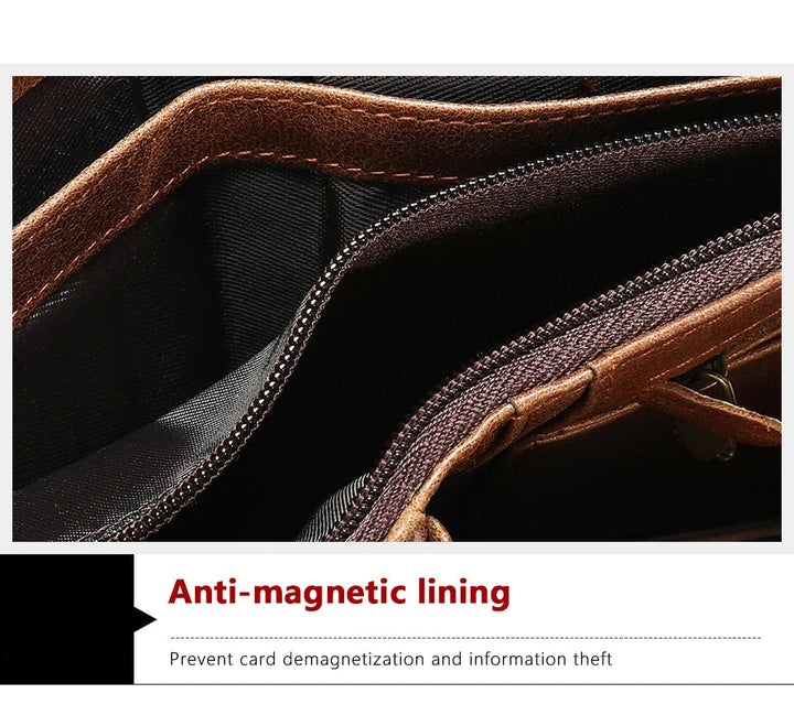 Close-up of a bag with anti-magnetic lining feature
